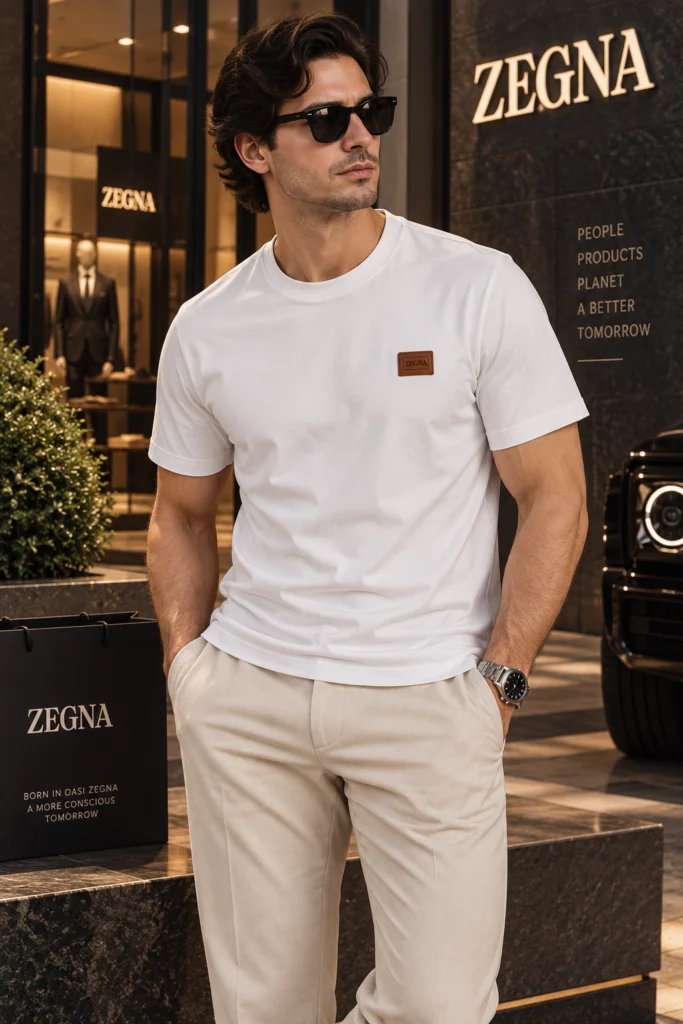 Мъжка бяла тениска Zegna с лого