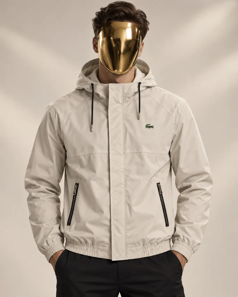 Мъжка светлобежова ветровка Lacoste с качулка