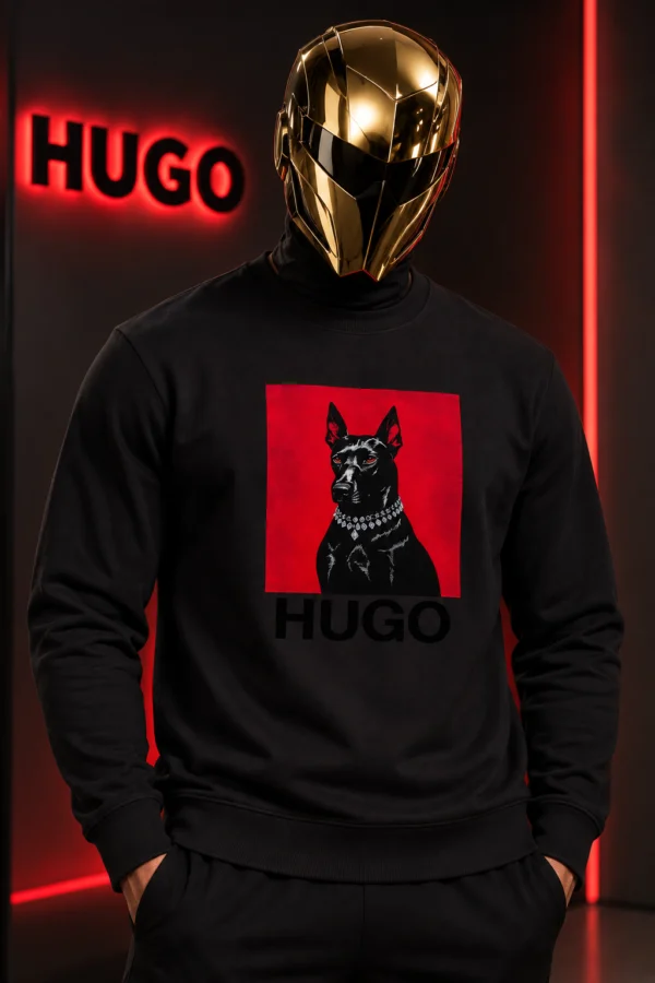 Мъжка черна блуза HUGO с графичен принт
