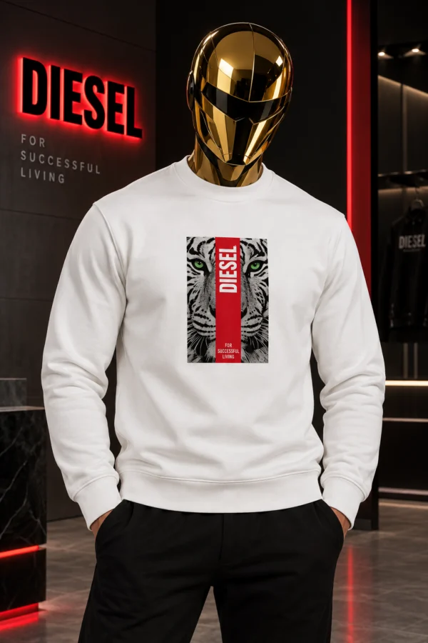 Мъжка бяла блуза Diesel с тигров принт