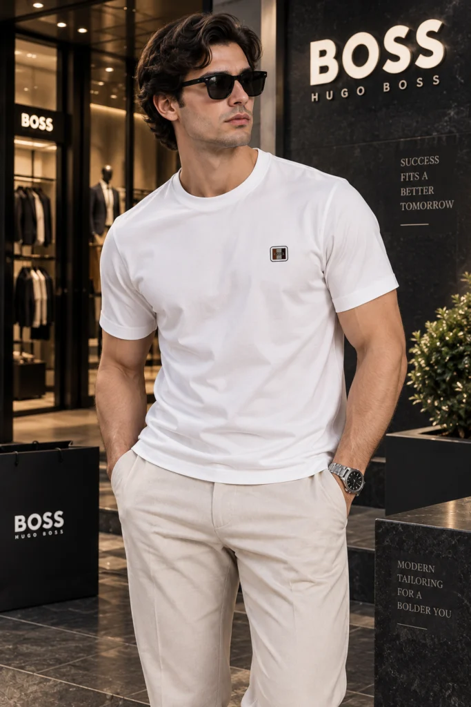Мъжка бяла тениска BOSS с лого