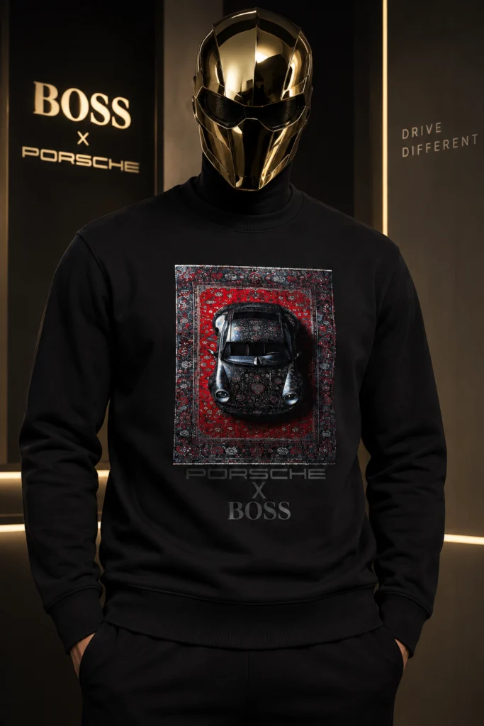 Мъжка черна блуза BOSS x Porsche с принт