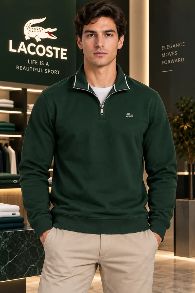 Мъжка зелена блуза Lacoste с къс цип