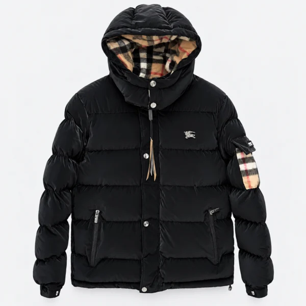 Мъжко зимно яке Burberry с карирана качулка – черно
